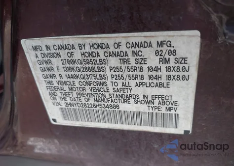 2008 Acura Mdx z USA, uszkodzony, nr VIN 2HNYD28228H534806